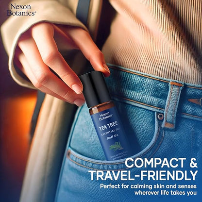 Tea Tree Oil Roll-On 10 ml - 100% Pure, Natural Essential Oil for Aromatherapy, Skin, Face & Body - Pre-Diluted for Travel - Nexon Botanics