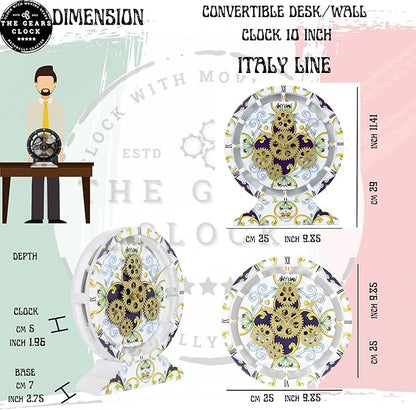The Gears Clock Wall Clock Italy Collection with Moving Gears (Meta, 10 inch Round)