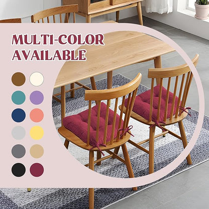puredown® Chair Cushions for Dining Chairs, Tufted Memory Foam Chair Pads with Non-Slip Backing, Kitchen Seat Cushions with Ties, Washable Pads Set of 4, 15.5" x 15.5" x 4", Wine