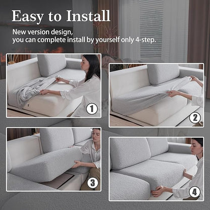 Couch Cushion Covers for Sectional Sofa, Stretch Soft Sofa Slipcovers Washable Wear-Resistant Universal Furniture Protector for Living Room(2 Seaters Covers, Light Gray)