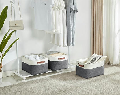 DECOMOMO Storage Bins Fabric Storage Baskets for Shelves, Linen Closet Organization Toys Nursery (Slate Grey and White, Large - 3 Pack)