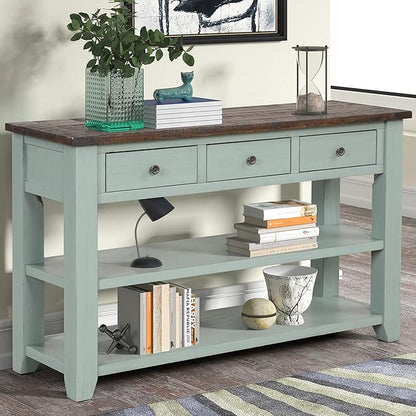 Farmhouse Wood Entryway Console Table 48-Inch Modern Sofa Entry Table with Drawers and Storage Shelves for Entrance Living Room (Green)