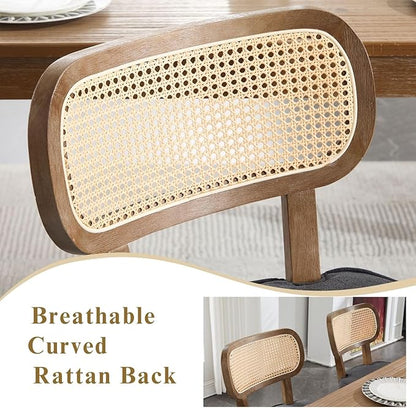 Rattan Dining Chairs Set of 2 Upholstered Linen Kitchen & Dining Room Chair with Curved Backrest Farmhouse Kitchen Chair Solid Wood Armless Side Chair for Dining Room/Restaurant, Black