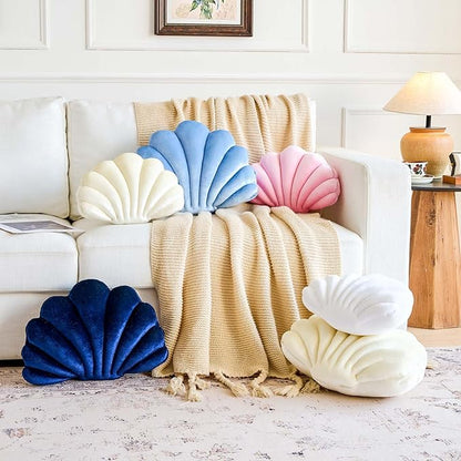White Seashell Throw Pillows, Shell Shaped Throw Pillows, 18 Inch Soft Velvet Home Decorative Pillow Plush Cushion for Bed Couch Living Sofa Room Decor Accent Throw Pillow