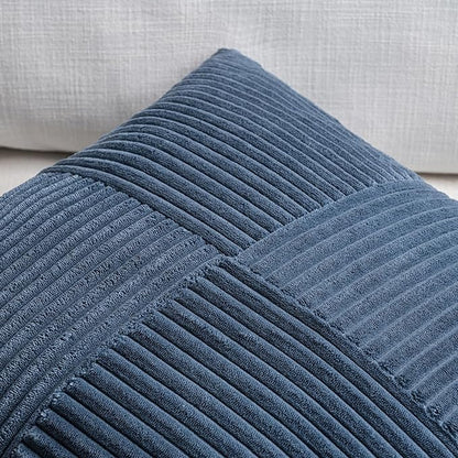 Fancy Homi 2 Packs Dusty Blue Long Lumbar Decorative Throw Pillow Covers 12x24 Inch for Couch Bed Sofa, Rustic Farmhouse Boho Home Decor, Soft Striped Corduroy Rectangle Accent Cushion Case 30x60 cm