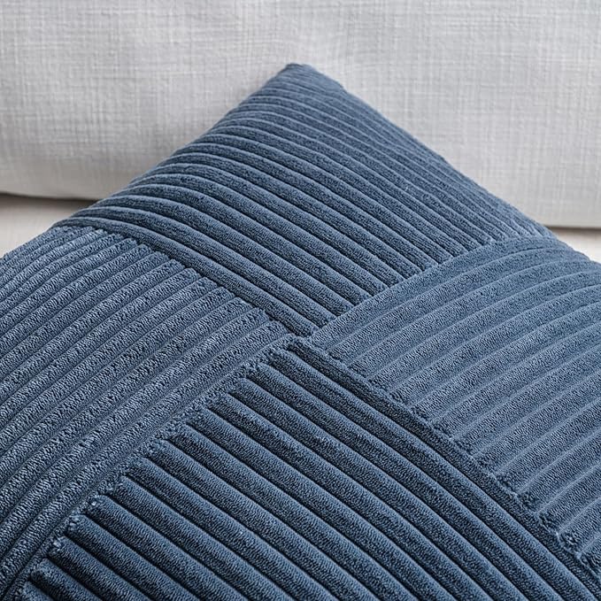 Fancy Homi 2 Packs Dusty Blue Decorative Throw Pillow Covers 22x22 Inch for Living Room Couch Bed Sofa, Farmhouse Boho Home Decor, Soft Corss Corduroy Patchwork Accent Square Cushion Case 55x55 cm