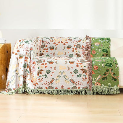 Boho Throw Blanket for Bed, 100% Cotton Ultra Soft Rustic Quilt King Blanket Florals and Animals Printed Farmhouse Decor Large Bed Blankets,90"×98" All Season Rustic Throw for Sofa Couch Chair