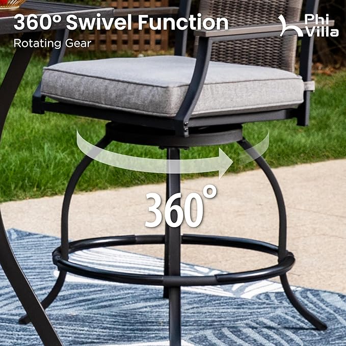PHI VILLA 5 PCS Outdoor Bar Set,Counter Height Swivel Bar Chairs with Cushion and Metal Bar Table,Patio High Dining Set for Porch