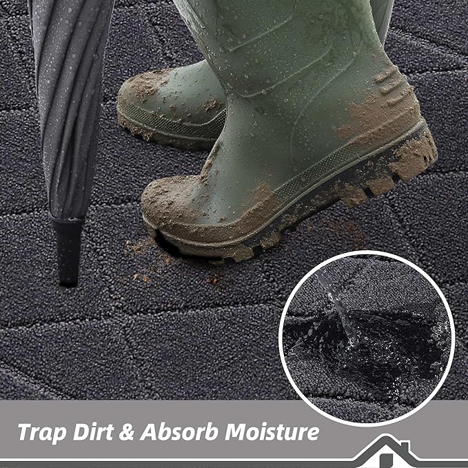 BEQHAUSE Dirt Trapper Door Mat 32" x 48", Doormat Non-Slip Entryway Rugs Washable, Dog Door Mat Stain Resistant and Absorbent Welcome Floor Mat for Front Back Door, Muddy Wet Shoes & Paws, Dark Grey