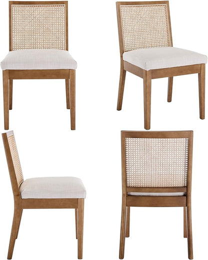 VESCASA Upholstered Dining Chairs with Square Rattan Back, Armless Padded Linen Cushion Dining Chairs with Wood Legs for Dining Room, Kitchen, Set of 6, Natural Frame