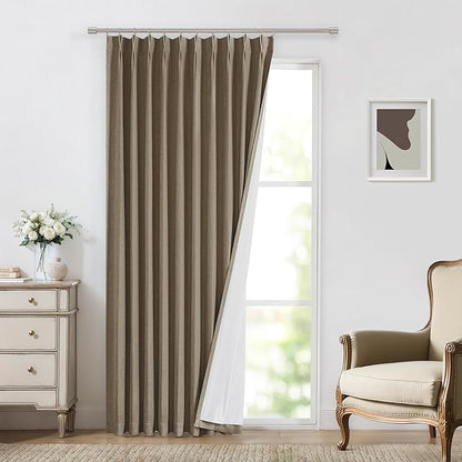 Vision Home Brown Pinch Pleated Full Blackout Curtains Linen Blended 60" Wide Thermal Insulated Window Panels 84 inch for Bedroom Living Room Darkening Pleat Drapes with Hooks Back Tab 60" Wx84 Lx1
