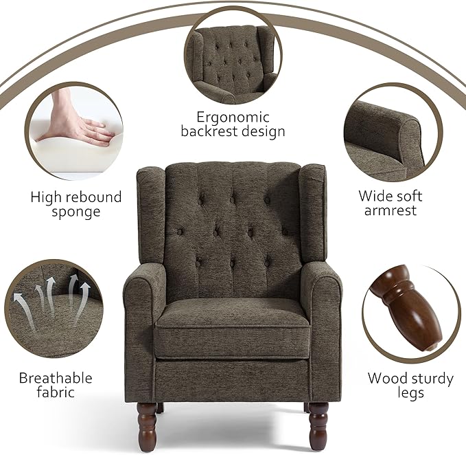 Lumibee High Back Accent Chair Set of 2,Upholstered Wingback Armchair with Solid Wood Legs for Small Spaces,Comfy Single Sofa Chair for Living Room,Bedroom,Office-Taupe