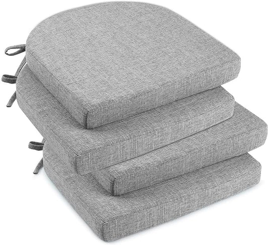 downluxe Indoor Chair Cushions for Dining Chairs, Soft and Comfortable Textured Foam Kitchen Chair Pads with Ties and Non-Slip Backing, 16" x 16" x 2", Light Grey, 4 Pack