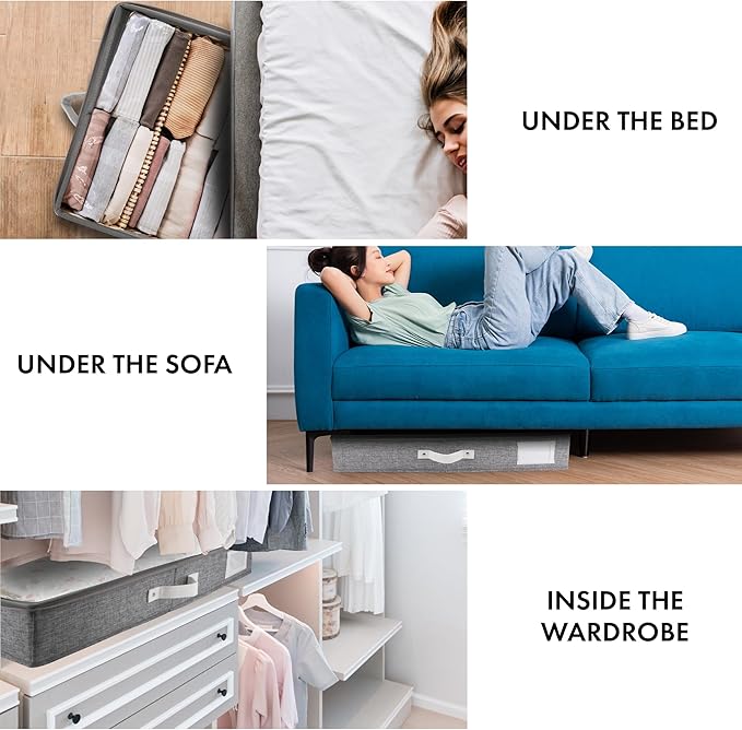 HOMELUX THEORY 1pc Under Bed Storage Containers, Bedroom Under the Bed Drawer Storage Organizer with Bins and Lids, Large Underbed Clothes Storage Box Ideal for Blanket, Fabric, & Shoes (LightGray)