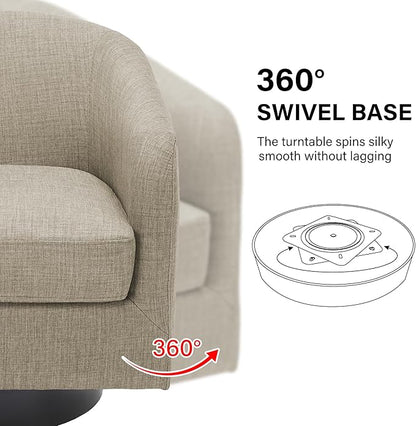 Swivel Barrel Accent Chair, Modern Round Linen Arm Chair for Living Room, Bedroom, Comfy Club Reading Chairs for Adults, Linen Fabric, Light Brown, Set of 2