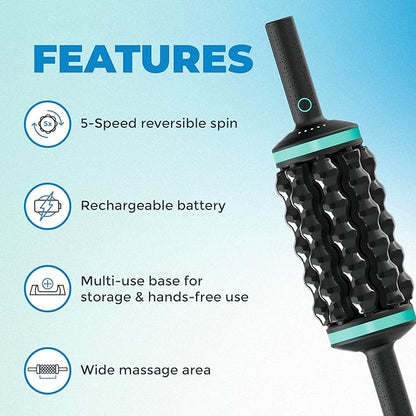 Chirp RPM Rolling Percussive Massager – Deep Tissue Muscle Massager and Back Roller with Hands-Free Base, Rechargeable Leg Massager Roller, 5-Speed Massage Roller Stick for Legs, Foot & Calf Massager