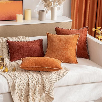 MIULEE Pack of 2 Fall Couch Throw Pillow Covers 16x16 Inch Burnt Orange Farmhouse Decorative Pillow Covers with Stitched Edge Soft Chenille Solid Dyed Pillow Covers for Sofa Bed Living Room