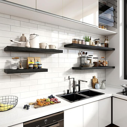 48 Inch Floating Shelves, 12 Inch Deep Floating Shelves for Wall, Floating Shelf with Invisible Brackets, Deep Shelves for Bathroom, Bedroom, Living Room, 1 Pack, Black