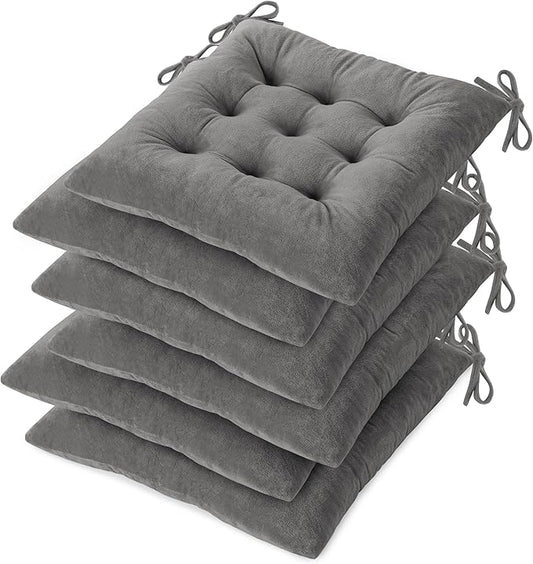 OVOV Chair Cushions for Dining Chairs Set of 6 Tufted Indoor Chair Pads with Ties Soft Square Seat Cushions for Kitchen Chairs 15.5"x15.5",Grey