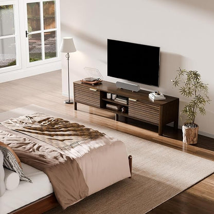 TV Stand for Living Room - up to 65 Inch TVs Mid Century Modern Entertainment Center with Storage and Adjustable Shelves, Media Console Table Walnut 59"