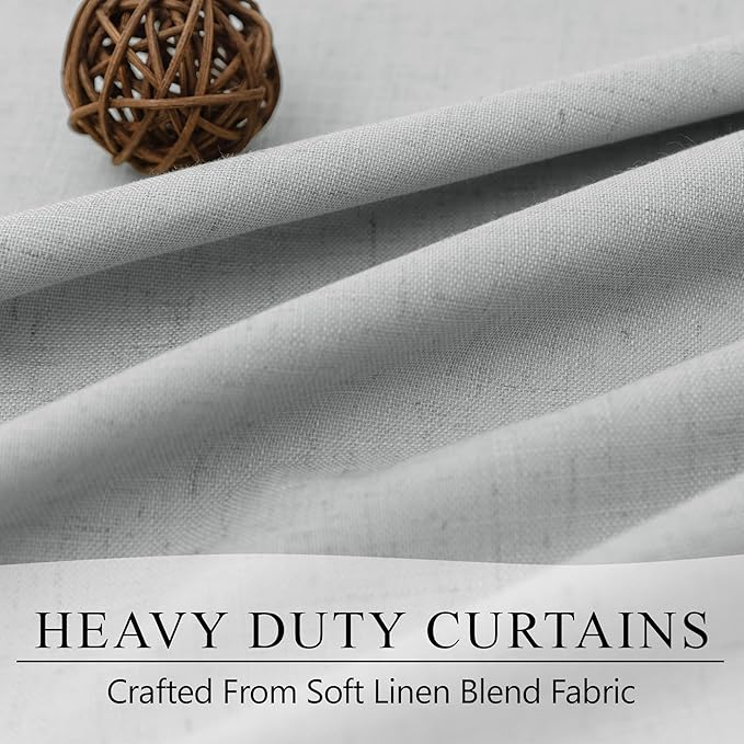 Total Blackout Curtains Full Shade 84 Inches Long Light Grey Gray Black Out Thick Linen Drapes for Living Room Thermal Insulated Bedroom Heavy Duty White Backing Back Tab Pleated 52x84 Length 2 Panel