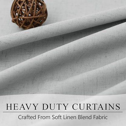 Elegant Light Grey 100% Black Out Curtains 96 Inch Length 2 Panel for Living Room Darkening White Back Tab Thermal Insulated Long Drape Complete Blackout Linen Textured Curtain for Bedroom Dove Gray