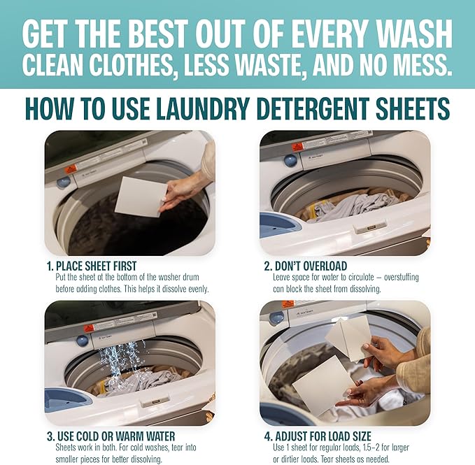 Sudstainables Eco Friendly Laundry Detergent Sheets - (200 Count), Unscented, Zero Waste, Plastic Free, Ultra Cleaning Strength, Sensitive Skin Safe, Saves Space
