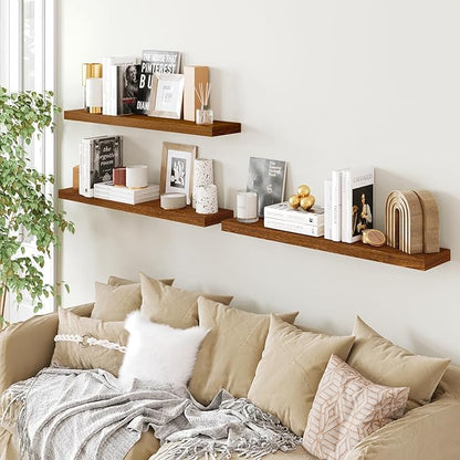BAMEOS Floating Shelves,40 in W x 8in D Wall Mounted Wooden Shelves with Invisible Brackets Set of 3, Hanging Wall Shelves Decoration for Bedroom, Bathroom, Living Room and Kitchen