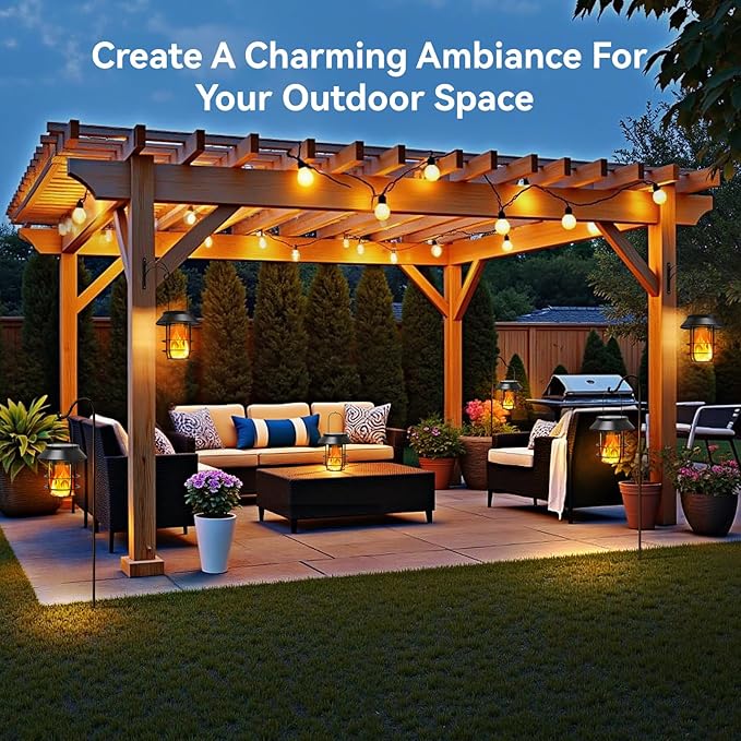 Solar Lanterns Outdoor Waterproof, Upgraded Flickering Flames Hanging Solar Lights for Outside with Wall Hooks, Halloween Decor Retro Metal Outdoor Lanterns Auto On/Off for Patio, Yard Decor