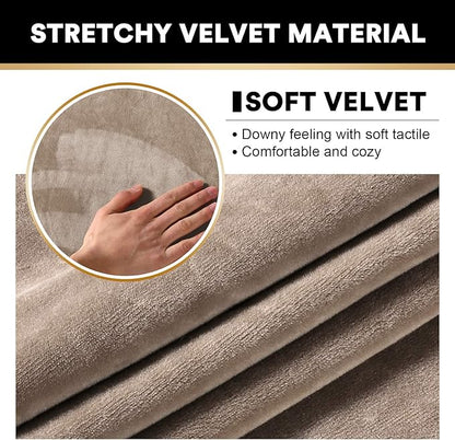 PrinceDeco Sectional Couch Covers Velvet Cushion Covers for Sectional Couch Washable Cushion Covers for Sectional Sofa Pet Friendly Sectional Sofa Slipcovers(1 Chaise Back+ 3 Sofa Back,Taupe)