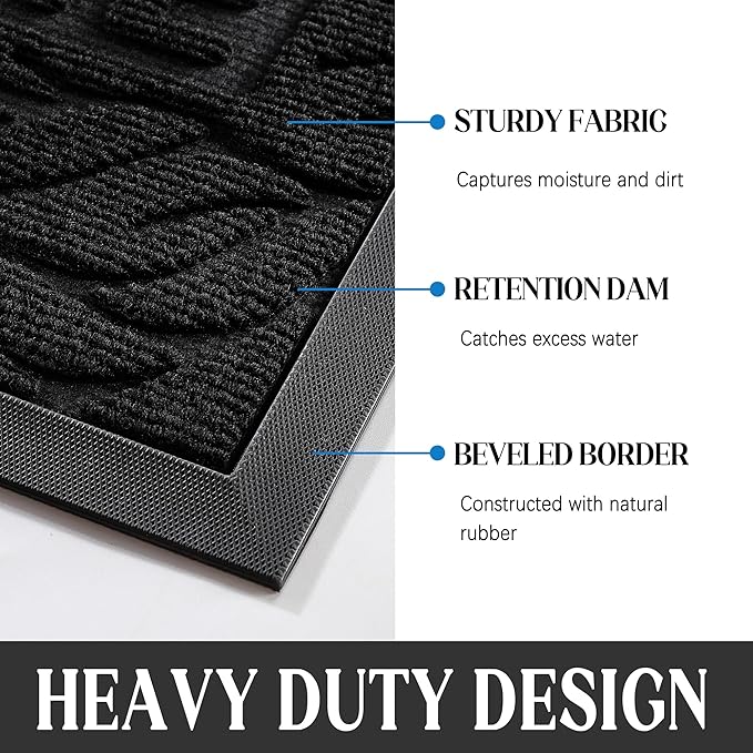 Yimobra Welcome Front Door Mat Outdoor, Heavy Duty Sturdy Non Slip Doormats, Rubber Backing, Low-Profile Entrance Rugs, Absorbent Resist Dirt, Easy Clean Patio Garage Floor Mats, 47X24 Inch, Black