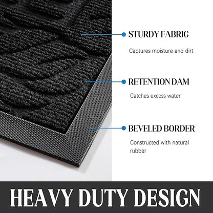 Yimobra Welcome Front Door Mat Outdoor, Heavy Duty Sturdy Non Slip Doormats, Rubber Backing, Low-Profile Entrance Rugs, Absorbent Resist Dirt, Easy Clean Patio Garage Floor Mats, 47X24 Inch, Black