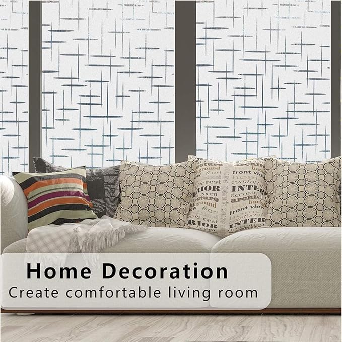 Finnez Frosted Window Film Non-Adhesive, Frosting Privacy Film for Glass Windows, Self Static-Cling Decorative Window Cling for Home Office UV Protection Cross Pattern 17.5 x 118.1 inches