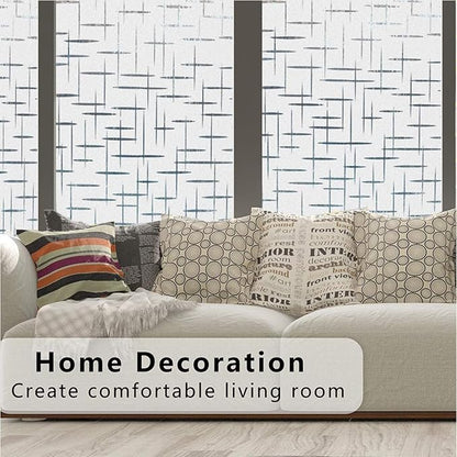 Finnez Frosted Window Film Non-Adhesive, Frosting Privacy Film for Glass Windows, Self Static-Cling Decorative Window Cling for Home Office UV Protection Cross Pattern 17.5 x 118.1 inches