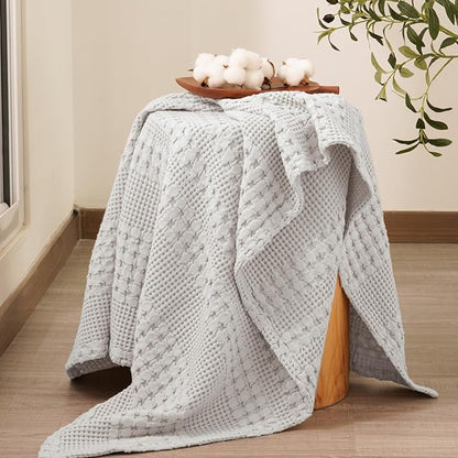 PHF 100% Cotton Waffle Weave Throw Blanket, Soft Lightweight Breathable Cozy Summer Throws for Couch Bed Sofa, Luxury Aesthetic Woven Blanket for Home Decor & Office, 50"x60", Light Grey