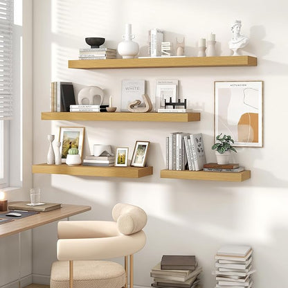 Heimlove 55 Inch Floating Shelves for Wall,10 Deep Large Rustic Wall Shelf with Heavy Duty Brackets,Wall Mounted Storage & Display Shelves for Bedroom,Living Room,Kitchen,Office,Oak Color