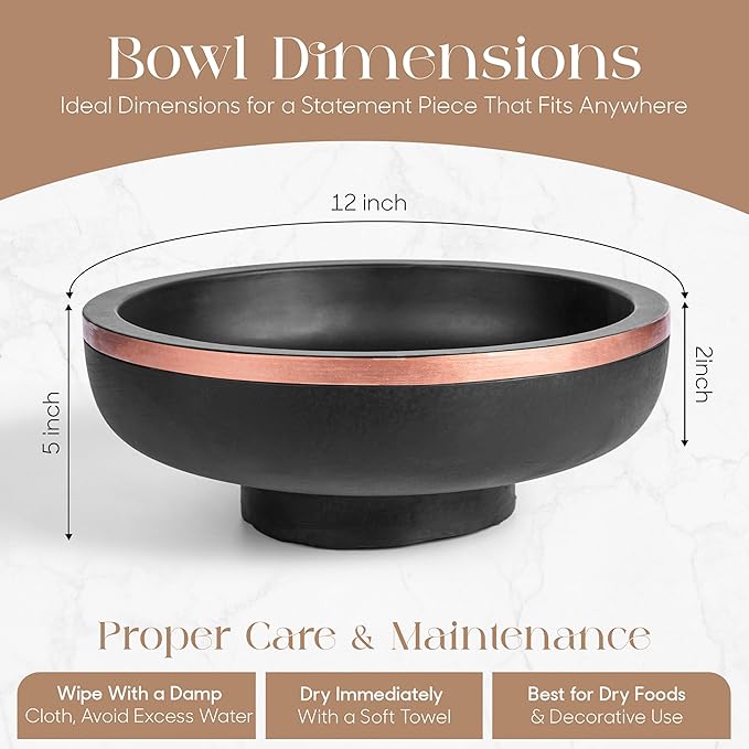 Concrete Fruit Bowl for Kitchen Counter - Large Decorative Bowls for Home Decor - Modern Key Bowl for Entryway Table - Hand-Poured Pedestal Bowl for Keys