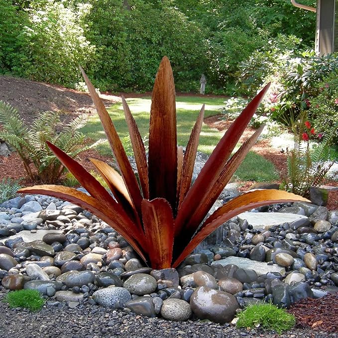 DIY Metal Agave Plant Art Yard Tequila Art Sculpture, Tequila Rustic Garden Sculpture Statue Outdoor Decor,Agave Metal Plants for Yard, Garden Lawn Ornaments (12 Leaves -Yellow)