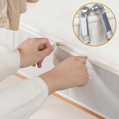 Under the Bed Storage Bins, Closet Organizers with Reinforced Handles for Blanket, Sheets, Pillows, Towels, Shoes, Beige, 3 Pack, 23.6 x 11.8 x 5.9 Inch