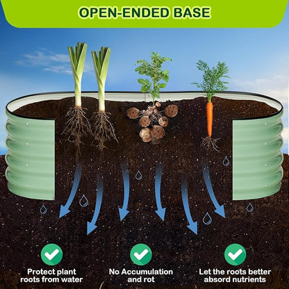 2 Pcs 4.5x2x2ft Oval Raised Garden Bed, Galvanized Raised Beds,Open-Ended Base Metal Raised Planter Beds,Garden Bed Outdoor,Planter Raised Boxes for Vegetables, Flowers,Tool-Free Asse,Green