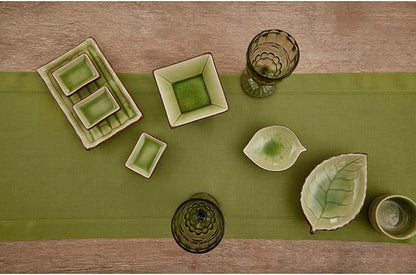 Solino Home Linen Table Runner 120 Inches Long - 100% Pure Linen Avocado Green Table Runner 14 x 120 Inch for Fall, Autumn, Thanksgiving - Classic Hemstitch