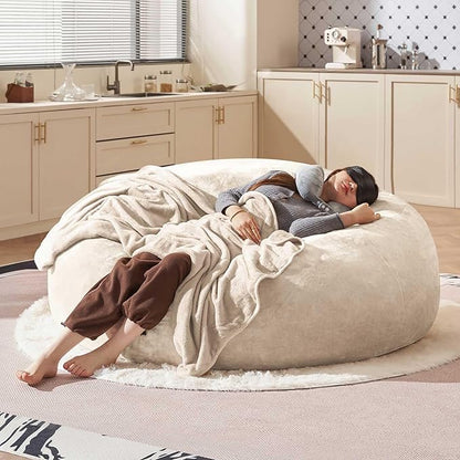 Bean Bag Chair 6Ft, Memory Foam Filled, Large Beanbag Chairs for Adults and Teens, Soft Sofa with Removable Flannel Cover, Round Couch for Living Room Bedroom College Dorm (Apricot, 6FT-67×67"×24")