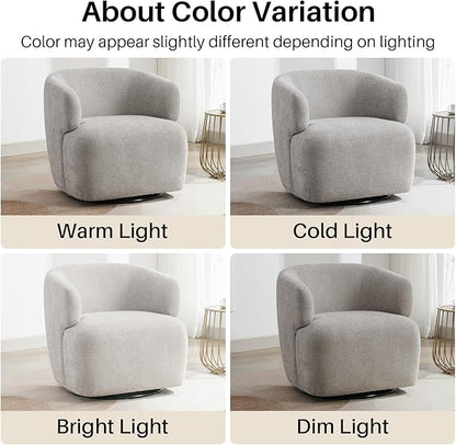 Swivel Accent Chair, Chenille Barrel Chair for Living Room, Cozy Round Boucle Arm Chair, Metal Base for Club Nursery Bedroom, Light Grey
