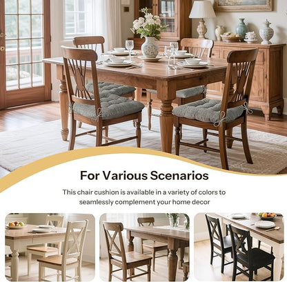 Non Slip Chair Cushions for Dining Chairs Set of 4 Kitchen Chair Cushions 18"x18"x3" Turfted Chair Pads Comfortable and Soft Seat Cushion with Ties, Light Grey