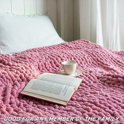 Chunky Knit Blanket - Luxury Soft Cozy 60 * 80 Throw Blanket,100% Woven Blanket Rope Knot Throw Blanket for Couch, Sofa, Home Decor, Gift - Machine Washable(Pink)