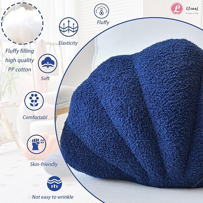 Navy Seashell Throw Pillows, Shell Shaped Throw Pillows, 13 Inch Soft Home Decorative Pillow Plush Cushion for Bed Couch Living Sofa Room Decor Accent Throw Pillow