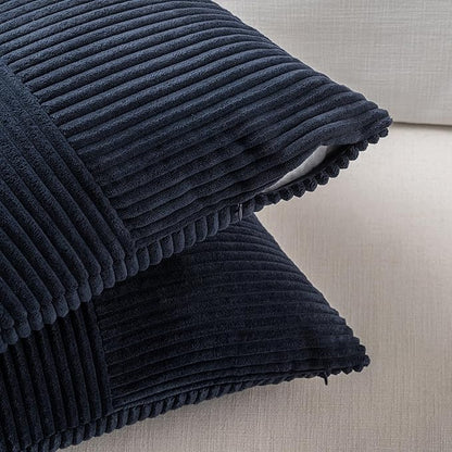Fancy Homi 2 Packs Navy Blue Decorative Throw Pillow Covers 22x22 Inch for Living Room Couch Bed Sofa, Rustic Farmhouse Boho Home Decor, Soft Corss Corduroy Patchwork Accent Cushion Case 55x55 cm