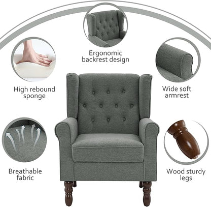 Lumibee High Back Accent Chair Set of 2,Upholstered Wingback Armchair with Solid Wood Legs for Small Spaces,Comfy Single Sofa Chair for Living Room,Bedroom,Office-Gray