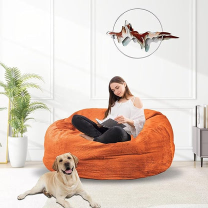 Bean Bag Chair for Adults 3FT,Soft Removable Cover for Teens/Girls Bedroom,Fluffy Giant Round Floor Beanbag Lounger Chairs (No Filler,Orange)