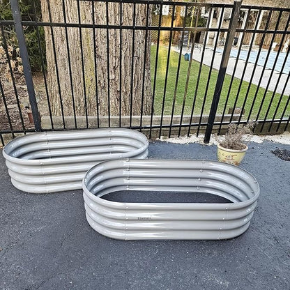 2 Pack 4x2x1FT Galvanized Raised Garden Bed Kit Oval Metal Ground Planter Box Outdoor Bottomless Planter Raised Beds for Vegetables Flowers Herbs Fruits, Green